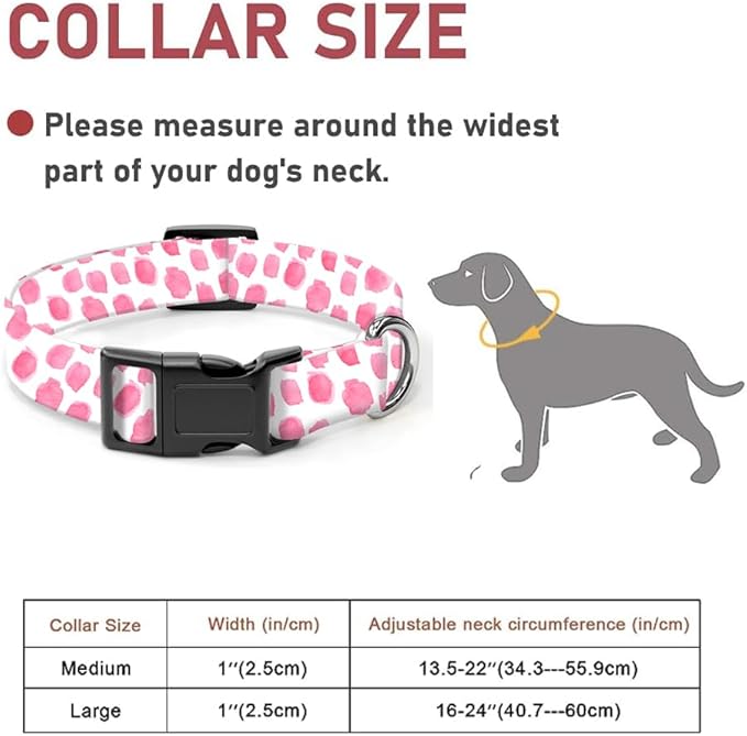Dog Collar, Cute Dog Collar for Small Medium Large Dogs, Personalized Adjustable Soft Pet Collars with Quick Release Buckle for Walking Running, Cute Pink Polka Dots