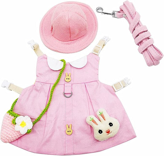 Guinea Pig Clothes,Soft Bunny Ferret Clothes with Pet Rabbit Harness and Leash Mini Hat Bag Cute Brooch for Kitten Small Animal Collars