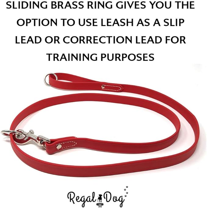 Regal Dog Products Small Red Waterproof Dog Collar and Leash Set | Heavy Duty Double Buckle & D Ring - 5'ft Leash | Adjustable Biothane Dog Collar | Chew Resistant Waterproof Collar for Dogs
