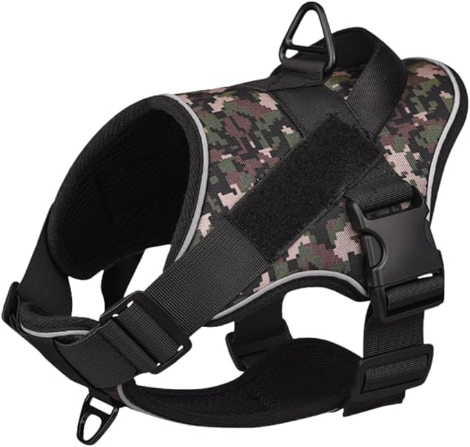 Reflective No Pull Dog Harness for Large Medium Dogs Adjustable Padded Vest 2 Leash Clips Easy Control Handle Soft Comfortable Tactical Military Grade Training Walking Hiking (Green Camouflage XL)