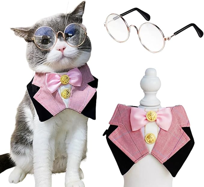 Dog & Cat Formal Wedding Bandana Collar with Bow Tie & Sunglasses (Pink)