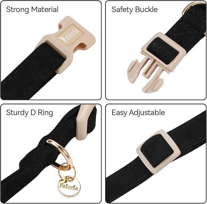 Faleela Dog Collar - Cute & Comfy Cotton Pet Collar, Adjustable Lightweight Design with Quick-Release Buckle, for Small, Medium & Large Dogs - Multiple Styles Available (Medium, Black)