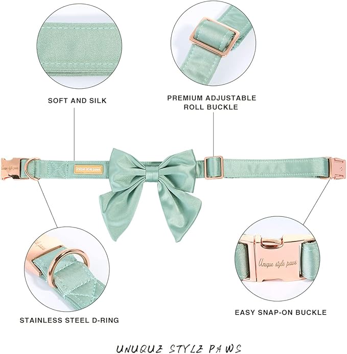 Unique style paws Silk Green Color Dog Collar Adjustable Durable Dog Collar with Bow Wedding Bowtie Collar for X-Small Puppy and Cats