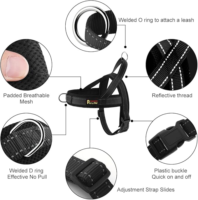Plutus Pet No Pull Dog Harness with Breathable Mesh Padded, Adjustable Reflective Escape Proof Dog Harness, Quick Fit Dog Vest Harness for Small Medium Large Dogs(XL, Black)