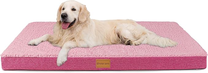 Patas Lague Orthopedic XL Dog Bed for Large Dogs 42''X28'', Soft Comfortable Waterproof Egg Crate Foam Big Large Pet Beds Mat with Removable Washable Cover, Pink