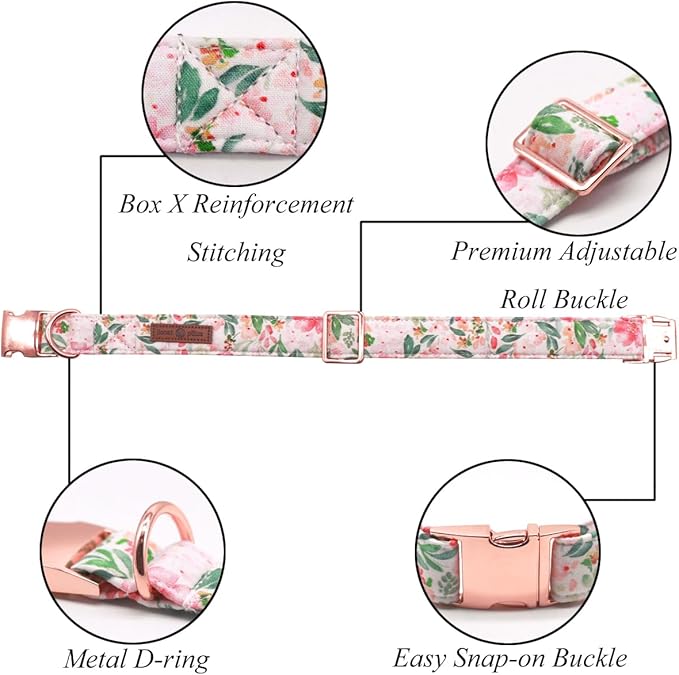 Lionet Paws Dog Collar, Comfortable Adjustable Cute Collar with Metal Buckle for Male Female Dogs, Pink Flower, Medium, Neck 13.5-22 inches