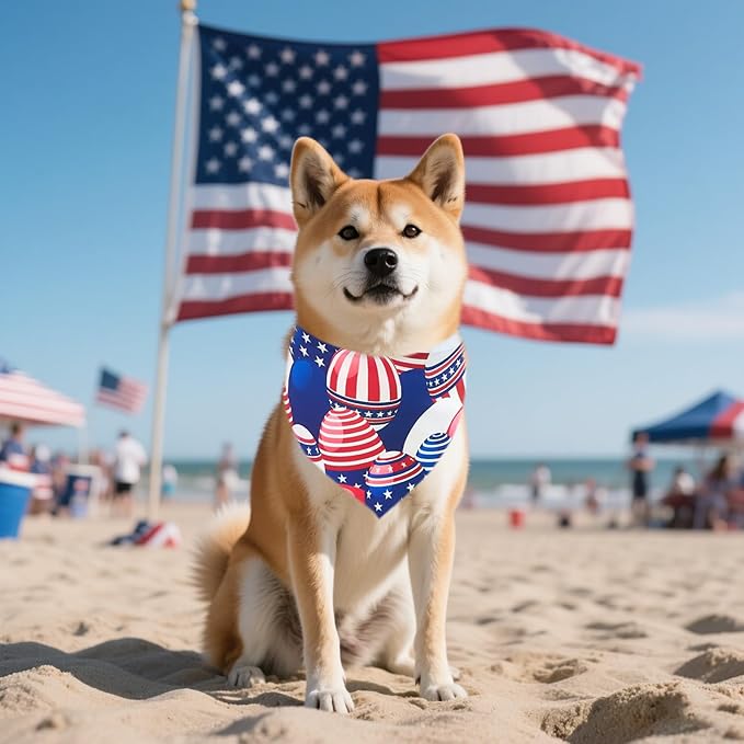 4th of July Dog Bandanas for Small Dogs Adjustable Patriotic Dogs Bandanas 7 Pcs Independence Day Flag Day Scarves Medium Puppy Cats Grooming M
