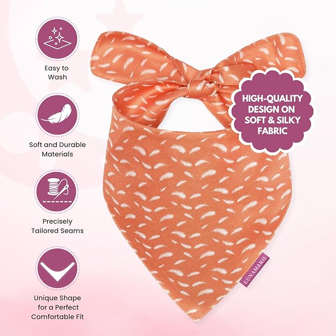 Luxury Pet Birthday Bandanas -Premium & Silky Poly Fabric | 100% Handmade | Custom Shape Dual Layered (Orange Feathers, Medium)