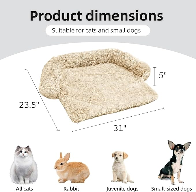 Calming Dog Bed Fluffy Plush Dog Mat for Furniture Protector with Removable Washable Cover for Large Medium Small Dogs and Cats (XS (31"x23.5"x5"), Beige)
