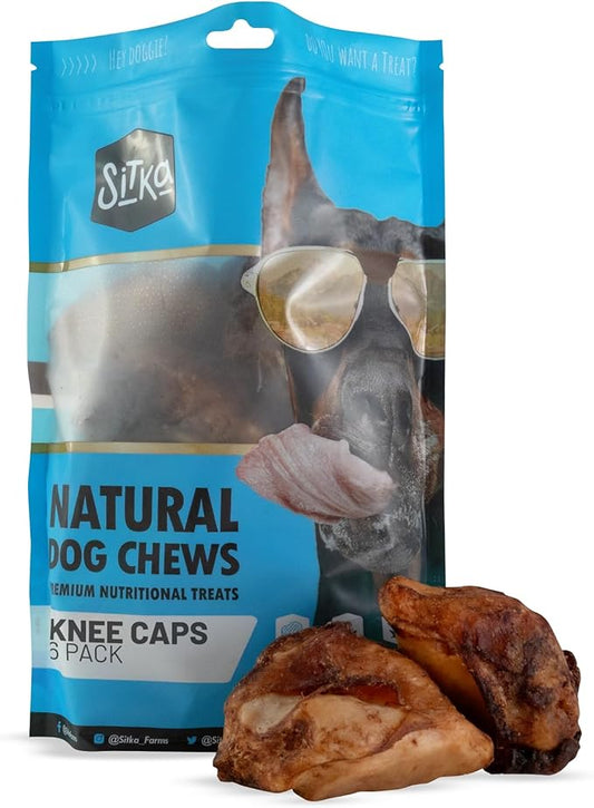 Sitka Farms Beef Knee Caps Smoked Premium Dog Bones - 6 Count - 100% Natural Long Lasting Low Fat Bone - High Protein Dog Treats for Aggressive Chewers - Meaty Bone