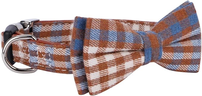 Faleela Soft &Comfy Bowtie Dog Collar,Detachable and Adjustable Bow Tie Collar,for Small Medium Large Pet (Large(Pack of 1), Blue and Whit)