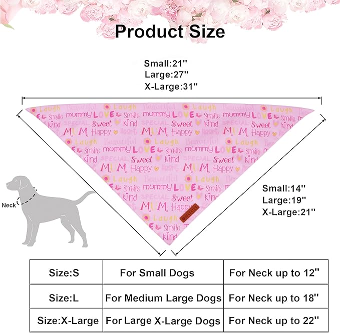 ADOGGYGO Mothers Day Dog Bandanas, Reversible Pink Pet Scarf, Premium Durable Fabric, Adjustable Fit Holiday Bandanas for Large and Extra Large Dogs Pets (X-Large)