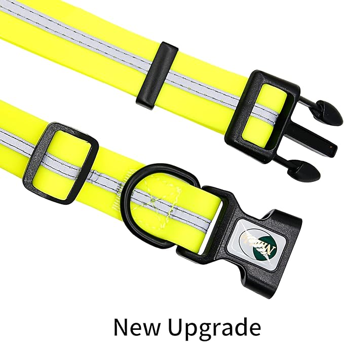 NIMBLE Dog Collar Waterproof Pet Collars Anti-Odor Durable Adjustable PVC & Polyester Soft with Reflective Cloth Stripe Basic Dog Collars S/M/L Sizes (Large (15.35”-24.8”inches), Fluorescent Yellow)