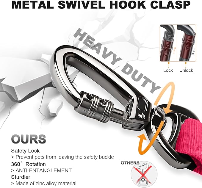 Tactical Dog Collar and Bungee Leash Set, Adjustable Military Training Nylon Dog Collar with Controll Handle and Heavy Metal Buckle，with USA American Flag, Patches and Airtags Case(Pink, L)