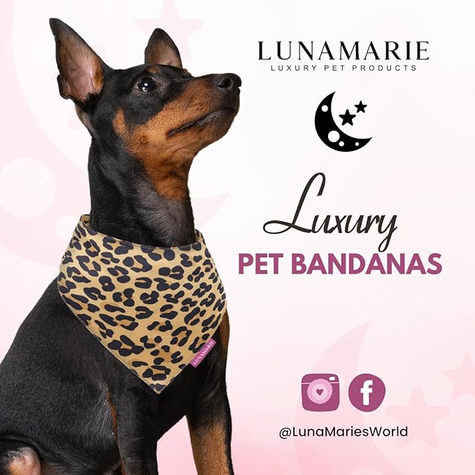Luxury Dog Bandanas - Cute Leopard Designs | Premium & Soft Poly Fabric | 100% Handmade Adjustable Shape Animal Print Pet Scarfs Small, Medium, Large (Leopard, Small)