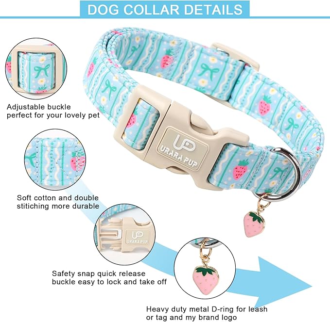 Dog Collar-Adorable Spring/Summer Puppy Collars-Adjustable Strawberry Pet Collar for Small,Medium,Large Dogs
