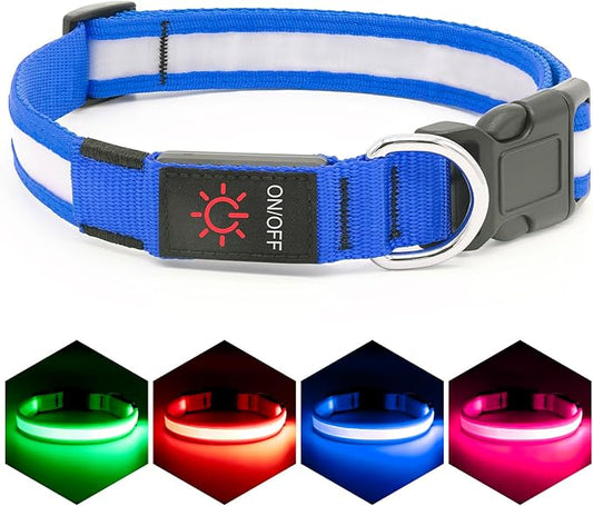 Vizpet LED Dog Collar, Light Up Dog Collar Adjustable USB Rechargeable Super Bright Safety Light Glowing Collars for Dogs(X-Large,Blue)