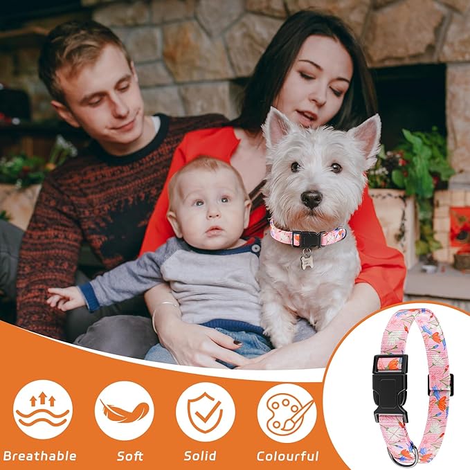 Dog Collar, Cute Floral Puppy Collar for Boys Girls Small Medium Large Dogs, Adjustable Soft Pet Collar Fancy Floral with Quick Release Buckle for Males Females, Pink Floral,XS