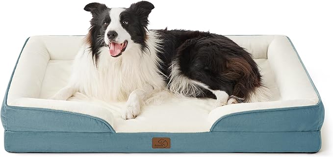 Bedsure Orthopedic Dog Beds Large Sized Dog - Washable Large Dogs Bed Waterproof, Big Comfort Pet Couch with Washable Removable Cover, Supportive Foam Pets Sofa with Nonskid Bottom, Coastal Shade Blue
