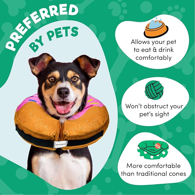 BENCMATE Protective Inflatable Collar for Dogs and Cats - Soft Pet Recovery Collar Does Not Block Vision (Small, Donut-Strawberry)