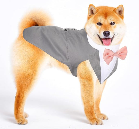 Weewooday Dog Tuxedo and Bandana Set Dogs Formal Tuxedo PET Wedding Party Suit Wedding Bow Tie Shirt for Christmas Halloween Birthday Costumes(Cool Style,Large)