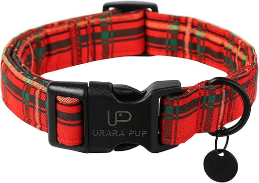 Christmas Dog Collar,Red Plaid Christmas Plaid Pet Collar with Quick Release,Adjustable Red Plaid Puppy Collar for Small Medium Large Dogs,XL