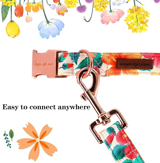 Unique Style Paws Cotton Dog Collar with Bow Floral Plaid Colorful Dog Collar with Bow Tie for Small Medium Large Dogs Pets Gifts