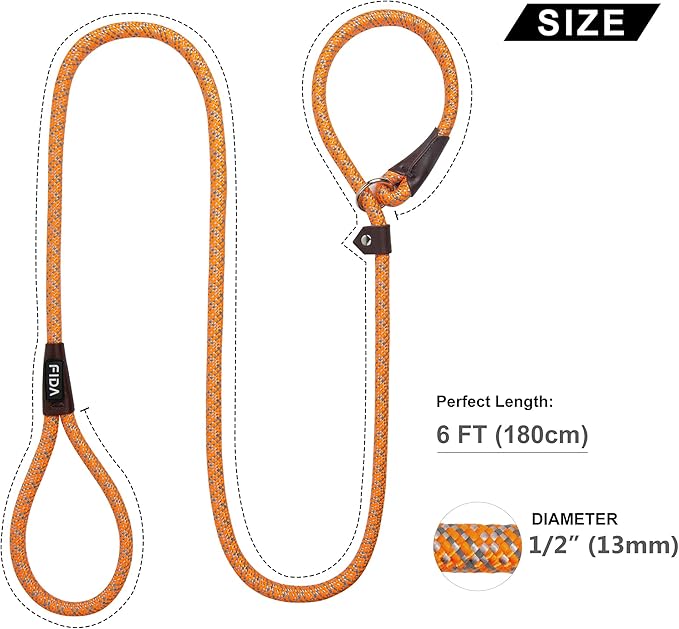 Fida Durable Slip Lead Dog Leash Bulk Pack of 5, Heavy Duty 1/2" x 6 FT Comfortable Strong Rope Slip Leash for Large, Medium Dogs No Pulling Pet Training Leash with Highly Reflective (Orange)