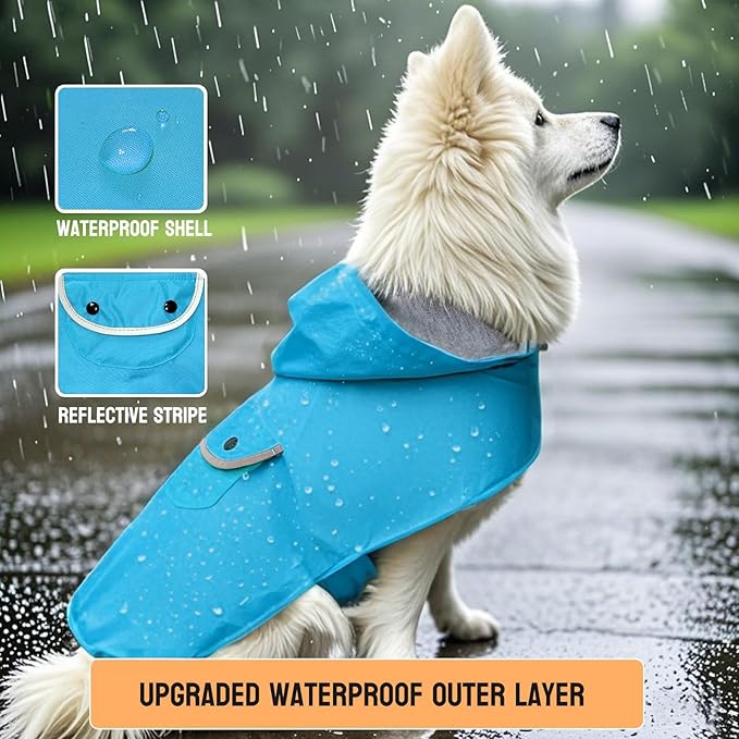 Small Dog Raincoat Dogs Rain Jacket for Puppy Reflective Lined Breathable Poncho Rainwear Waterproof Pet Clothes Pocket Hooded Leash Hole Adjustable Puppy,Blue,XS,Back Length 6.3 Inch