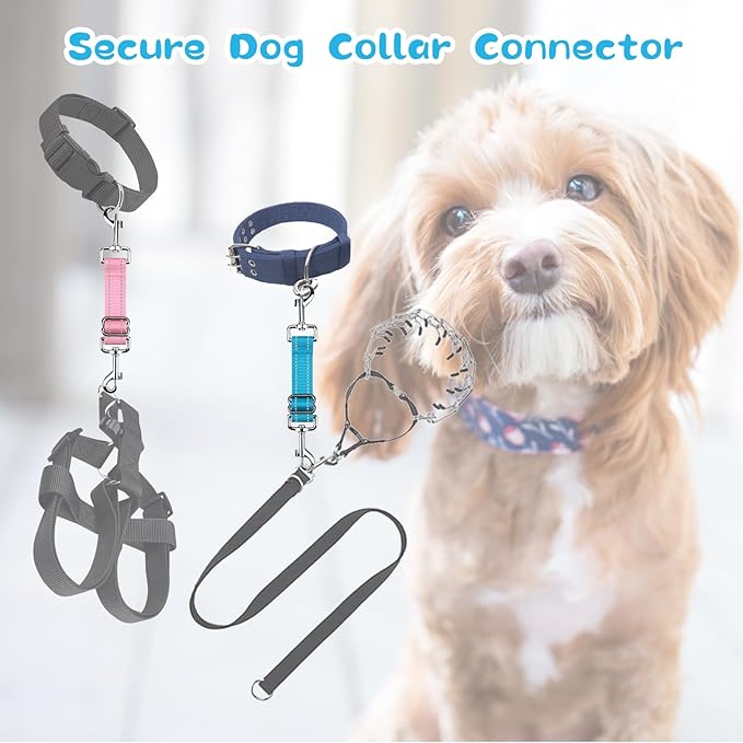 YUEPET Dog Safety Collar Clips 5 Pack Adjustable Prong Collar Backup Clips Reflective Double Ended Backup Clasp Leash Connector for Dog Harness to Collar Safety Clip(Blue+Rose red+Orange+Pink+Green)
