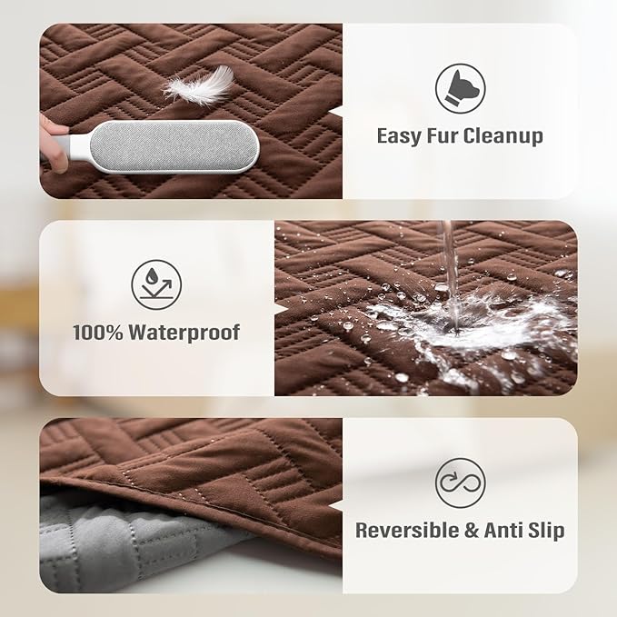 Dog Bed Cover for Pets Blankets Rug Pads for Couch Protection Waterproof Bed Covers Dog Blanket Furniture Protector Reusable Changing Pad (Dark Grey+Brown, 82"x102")