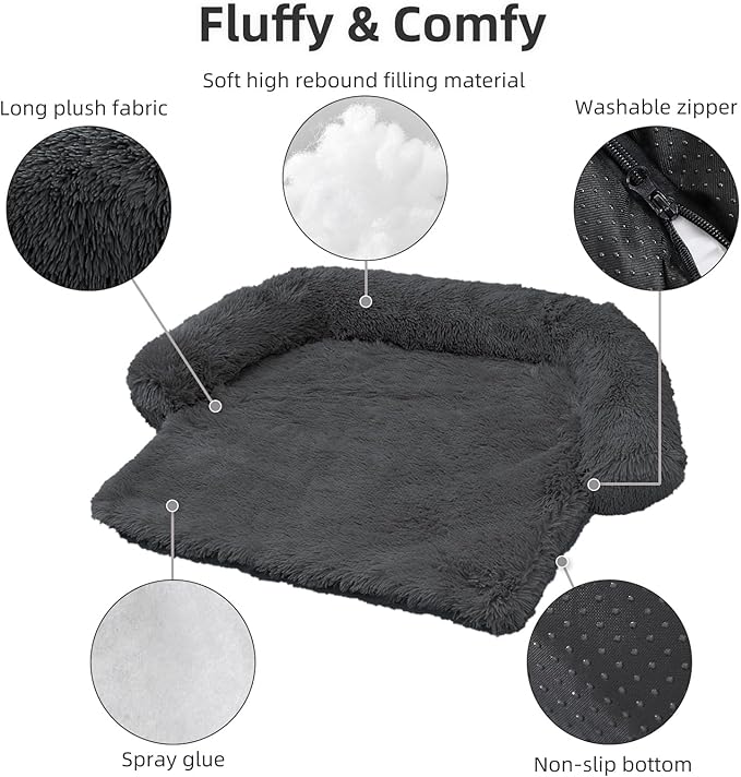 Calming Dog Bed Fluffy Plush Dog Mat for Furniture Protector with Removable Washable Cover for Large Medium Small Dogs and Cats (Extra Extra Large, Dark Grey)