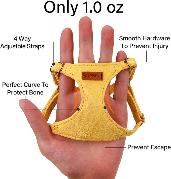 CHEDE No Pull Puppy Harness and Multifunction Dog Leash Set- 8 Colors Soft Adjustable No Choke Escape Proof Cute,Lightweight Pet Vest Harness for Small and Medium Dog (XXS, Yellow)