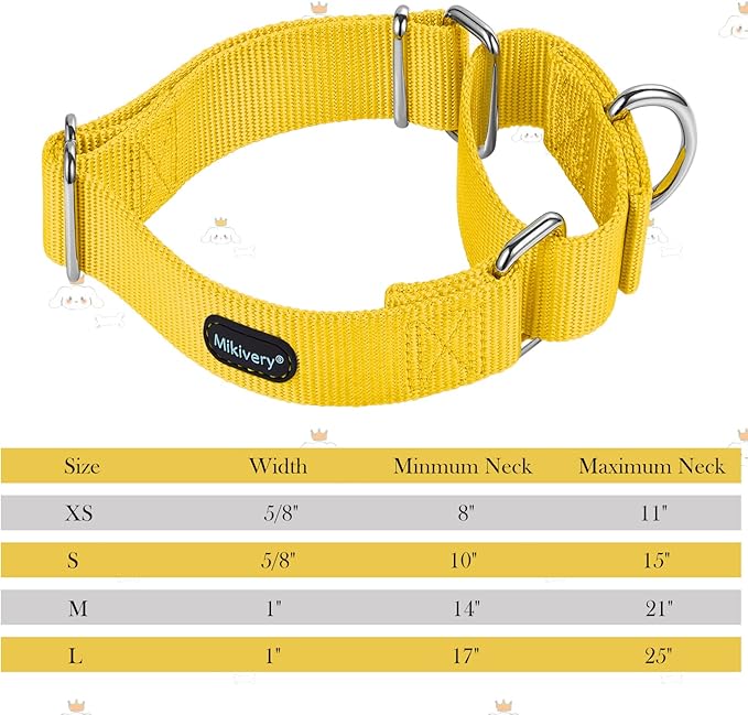 Mikivery Martingale Dog Collar Nylon Adjustable and Safety Training Colourful Comfortable Metal Buckle Pet Collars for Small Medium and Large Dogs(Yellow,M)