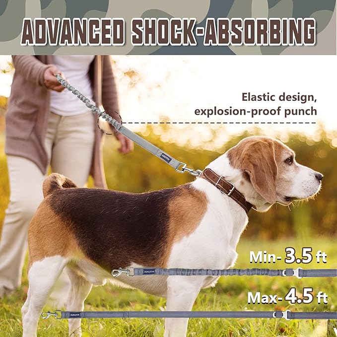 AUROTH Dog Leash Large Dogs, Heavy Duty Dog Leash Bungee, No Pull Dog Leash for Shock Absorption, Grey Dog Training Leashes for Medium Large Breed Dogs 6FT/4.5FT, 2 Padded Handles
