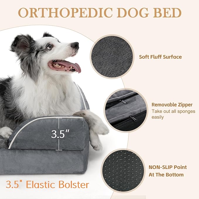 Comfort Expression Small Dog Beds Waterproof Orthopedic Foam Sofa Beds for Small Dogs Comfy Pet Bed with Washable Removable Cover & Non-Slip Bottom(XX-Small,Dark Grey)