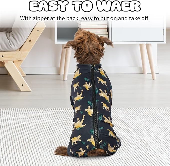 IDOMIK Dog Pajamas,Soft Dog Pjs Clothes with Zipper,Breathble Dog Shirts for Boys Girls,Dog Apparel Shirt Onesie,Dog Recovery Suit for Small Medium Large Dogs,Dog Anxiety Relief Onesies Darkgray,S