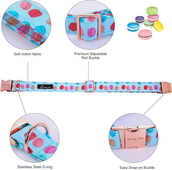ARING PET Summer Macaroon Bowtie Dog Collar, Adjustable Cotton Bow Pet Collar with Metal Buckle