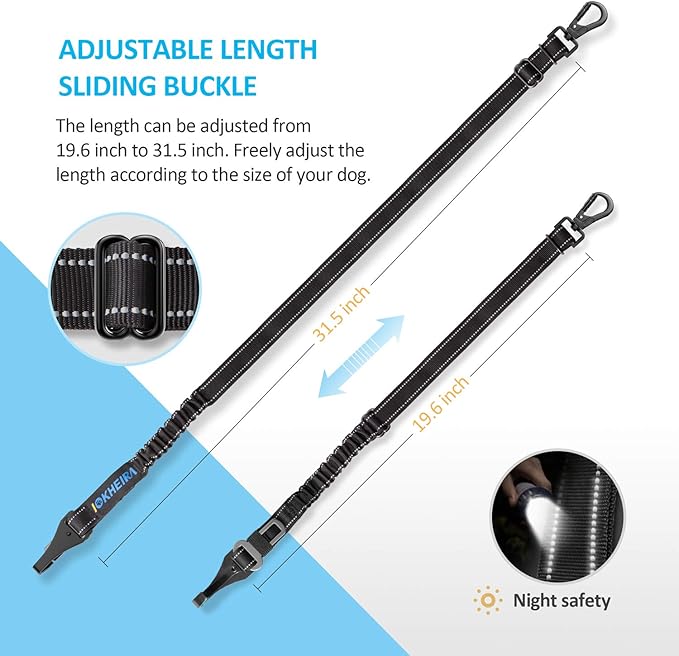 Dog Seat Belt 3-in-1 Car Harness for Dogs Adjustable Safety Seatbelt for Car Durable Nylon Reflective Bungee Fabric Tether with Clip Hook Latch & Buckle, Swivel Zinc Alloy Carabiner (Black)