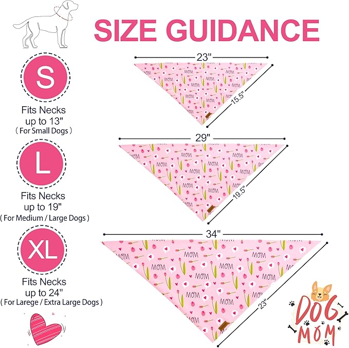 Mothers Day Dog Bandanas - 2 Pack Reversible Super Mom Pet Scarf for Boy and Girl | Premium Durable Fabric | Triangle I Love My Mom Bandana for Small Medium Large and Extra Large Dogs (Small)