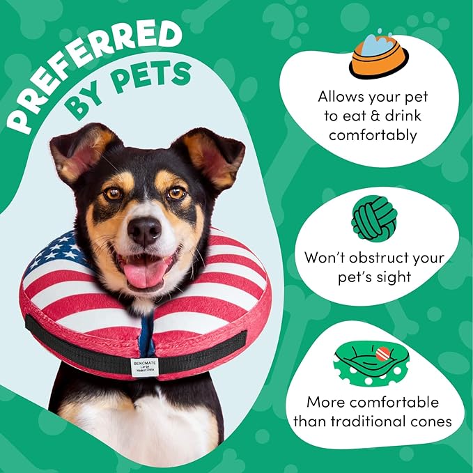 BENCMATE Protective Inflatable Collar for Dogs and Cats - Soft Pet Recovery Collar Does Not Block Vision (XLarge, Flag)