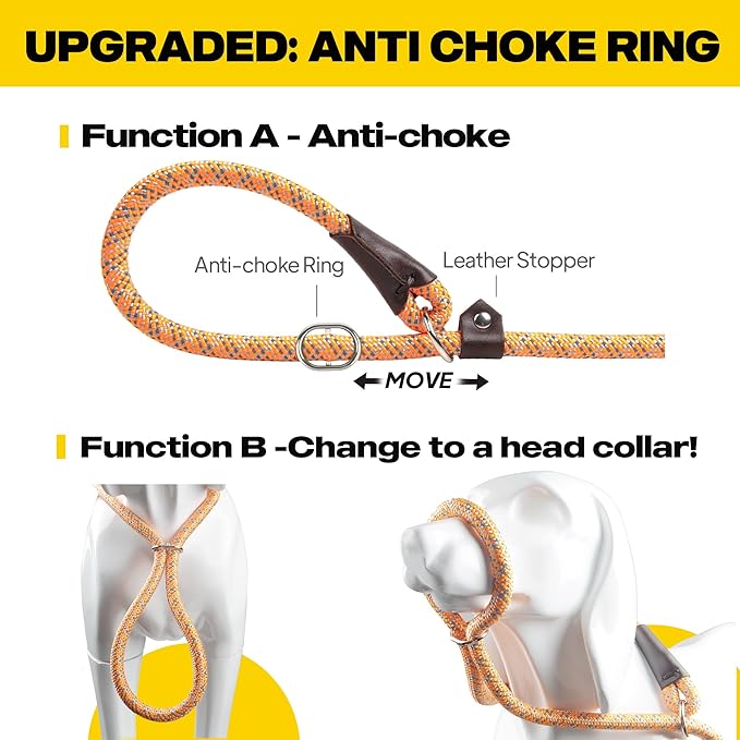 Fida Durable Slip Lead Dog Leash, 6 FT x 3/8" Heavy Duty Dog Loop Leash, Comfortable Strong Rope Slip Leash for Small Dogs and Puppies, No Pull Pet Training Leash with Highly Reflective (3/8", Orange)