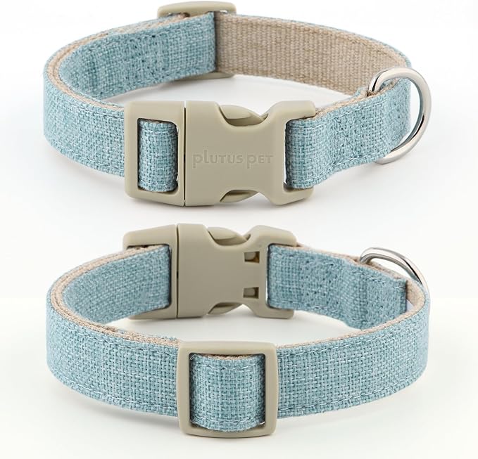 Plutus Pet Cotton Hemp Dog Collar and Leash Set, Adjustable Collar for Small, Medium, and Large Dogs, Heavy Duty and Soft on Skin, Light Blue, XL