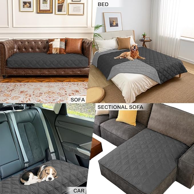fuguitex Waterproof Dog Blanket Reversible for Small Dogs Resistant Leakproof Washable Couch Cushion Bed Protector Cover for Indoor Furniture Pet Friendly（82"*82",Dark Grey+Grey