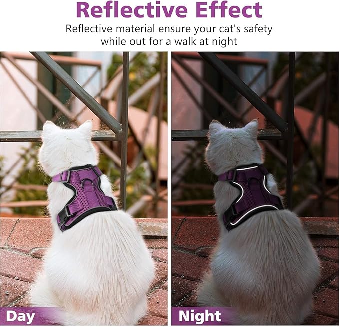 Dooradar Cat Harness and Leash Set, Escape Proof Safe Adjustable Kitten Vest Harnesses for Walking, Easy Control Soft Breathable Mesh Jacket with Reflective Strips for Cats, Purple, M