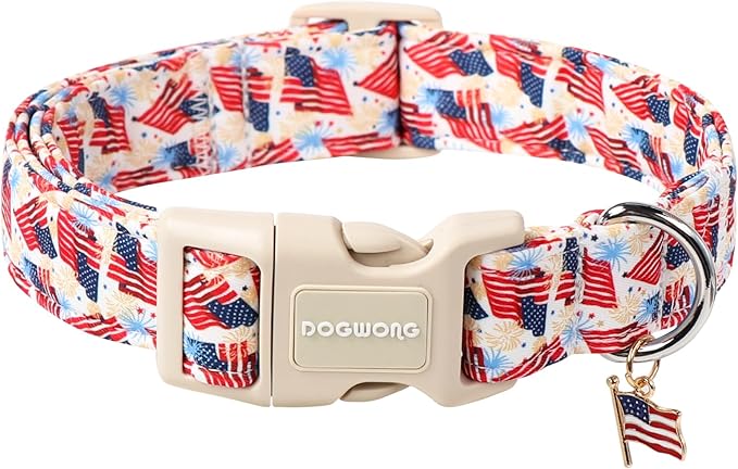 DOGWONG American Flag Dog Collar, Patriotic Independence Day Dog Collar Durable Soft Fabric Pet Dog Collars Boy Puppy Necklace for Small Medium Large Dogs