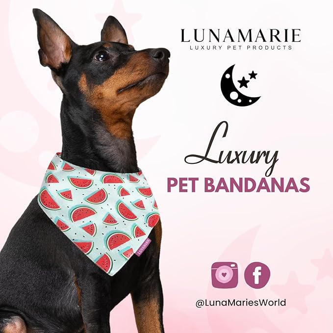 Luxury Dog Bandanas - Cute Watermelon Design | Premium & Soft Fabric | 100% Handmade Custom Adjustable Shape Dual Layered Small, Medium, Large Cat Scarf (Watermelon, Large)