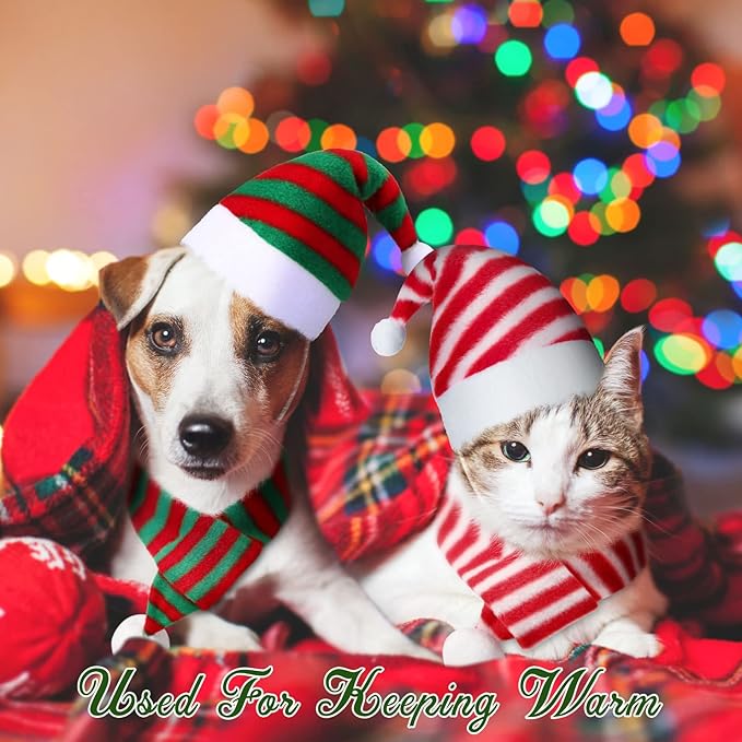 6 Pieces Pet Cat Dog Christmas Hat with Scarf pet Santa Hat Scarf Set Holiday Party Cute Costumes for Small Dogs Cats
