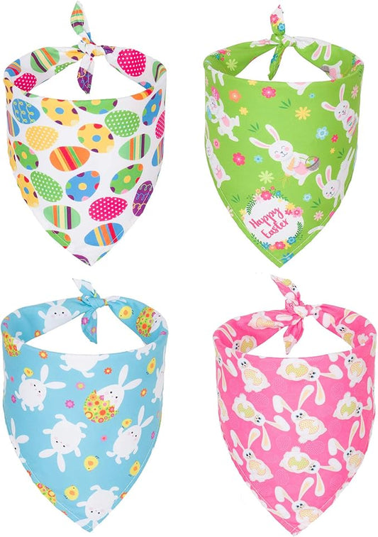 ADOGGYGO 4 Pack Easter Dog Bandana Triangle Dog Scarf Rabbit Easter Egg Pattern Pet Bandana for Large and X-Large Dogs Pets (X-Large)