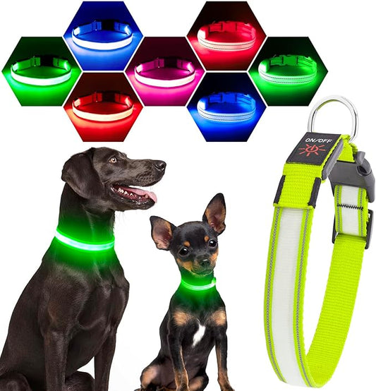 Visinite Light Up Dog Collar, Reflective LED Dog Collar, Adjustable Lighted Dog Collars Rechargeable Waterproof, Bright Dog Glow Collar for Pet Safety at Night Walking, Fit Large Medium Dogs